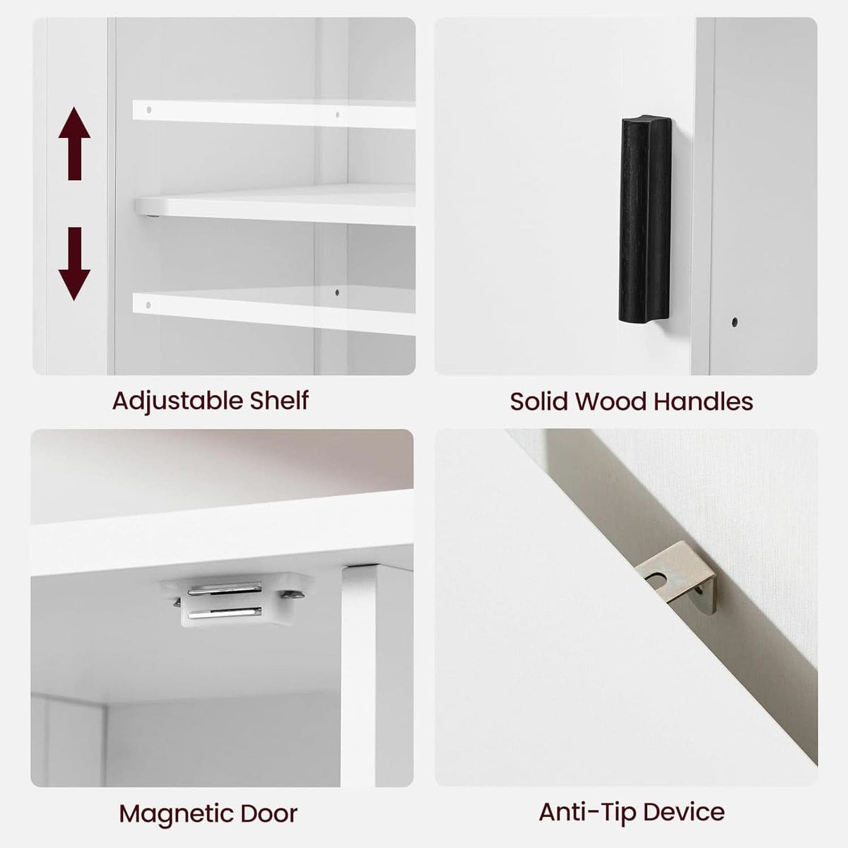 White Storage Cabinet With 2 Doors And 4 Adjustable Shelves