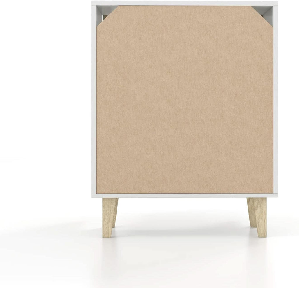 White Buffet Cabinet Sideboard With Rattan Doors Storage