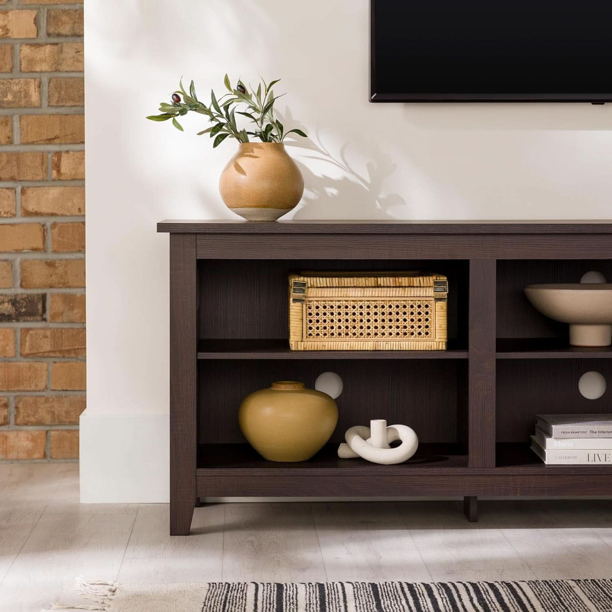 70 Inch TV Stand Espresso Finish With Adjustable Shelves