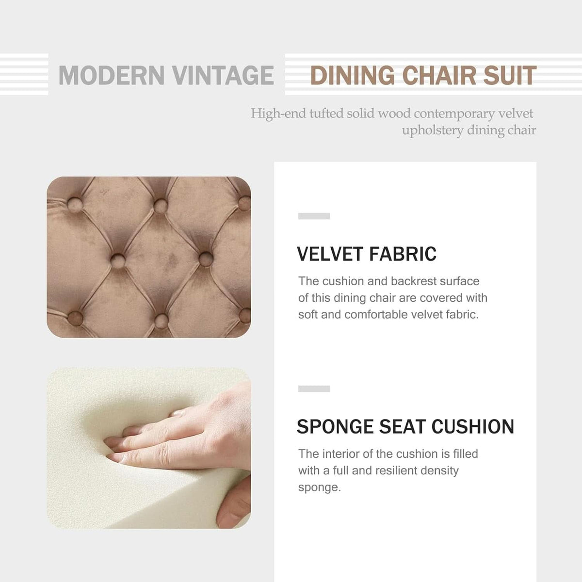 Khaki Velvet Dining Chairs Set of 4 With Button Back
