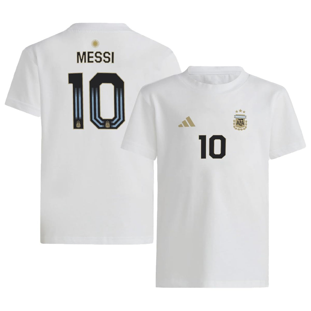 adidas Lionel Messi #10 Argentina National Team Youth Size Player Name & Number T-Shirt (White Youth Large-14/16)