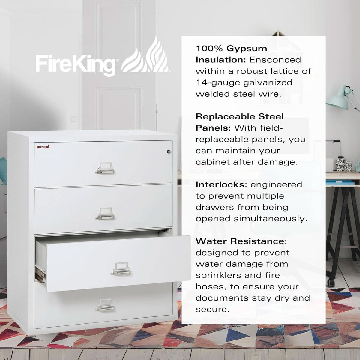 White 4 Drawer Fire Safe Lateral File Cabinet 1 Hour