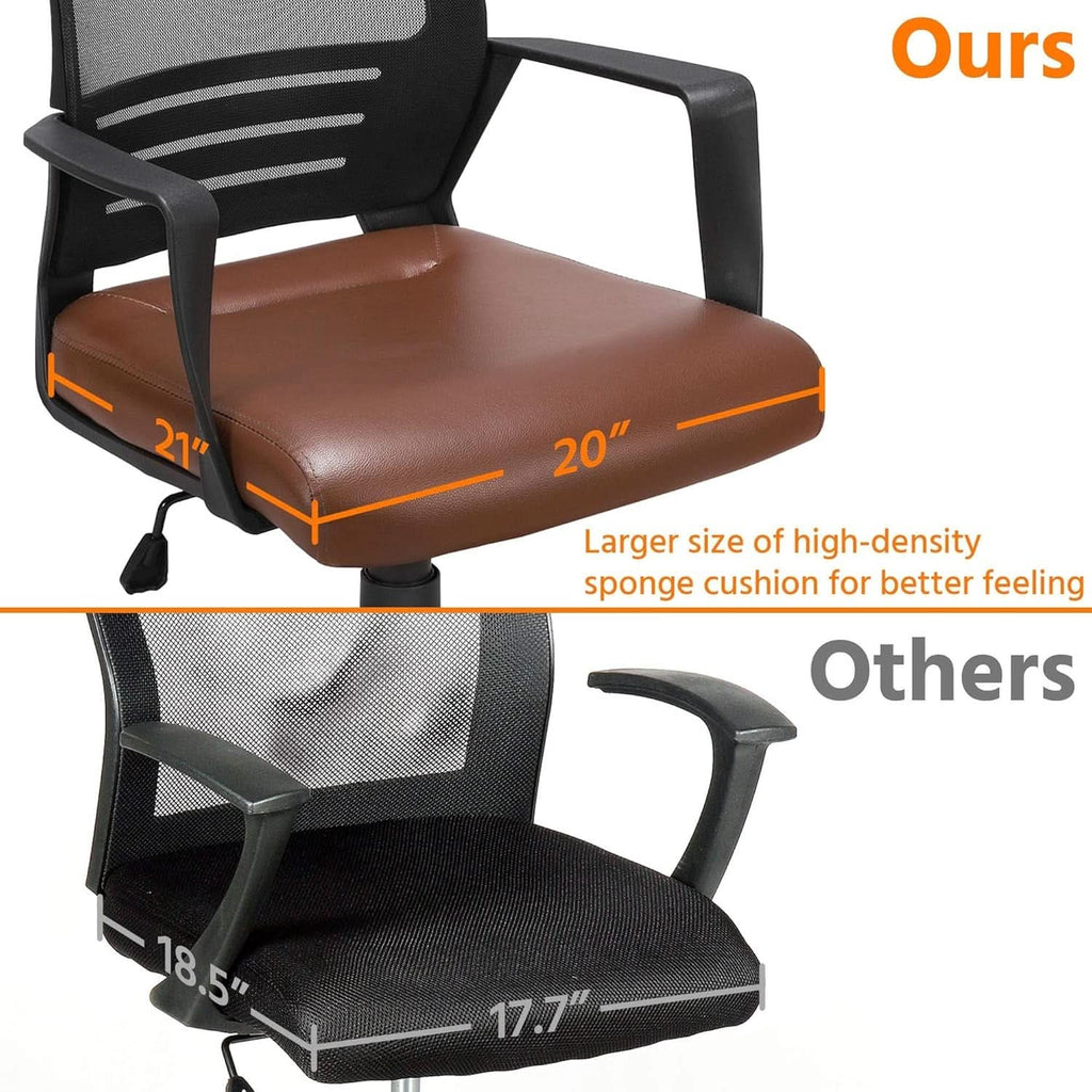 Ergonomic Leather Mesh Office Chair Lumbar Support Brown