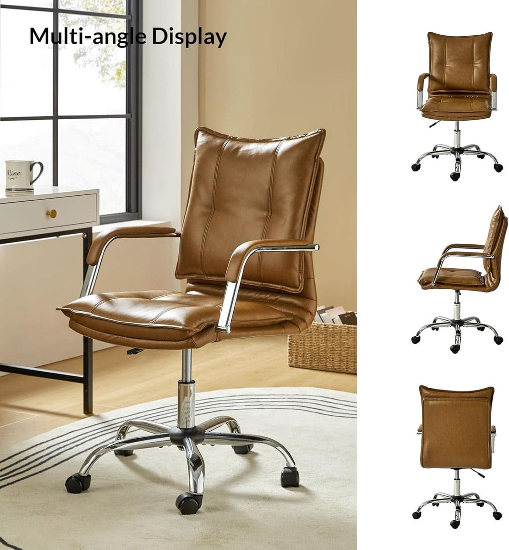 Brown Faux Leather Office Desk Chair Adjustable Swivel