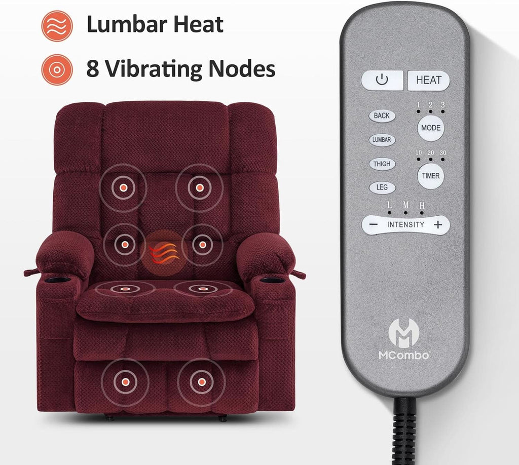 Large Burgundy Dual Motor Lift Recliner Chair With Massage And Heat