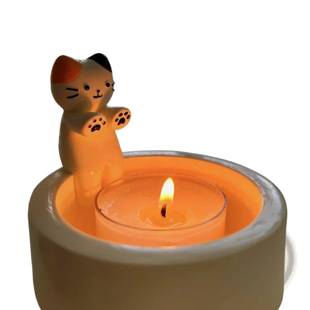 Cat Candlestick Holder Ceramic Kitten Tea Light Stand