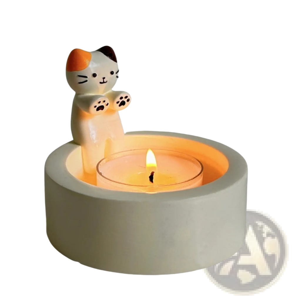 Cat Candlestick Holder Ceramic Kitten Tea Light Stand