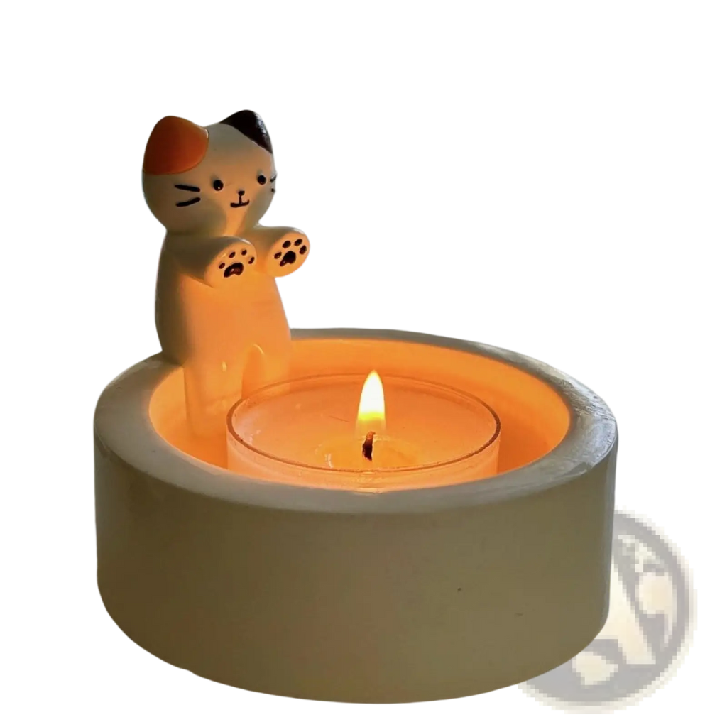 Cat Candlestick Holder Ceramic Kitten Tea Light Stand