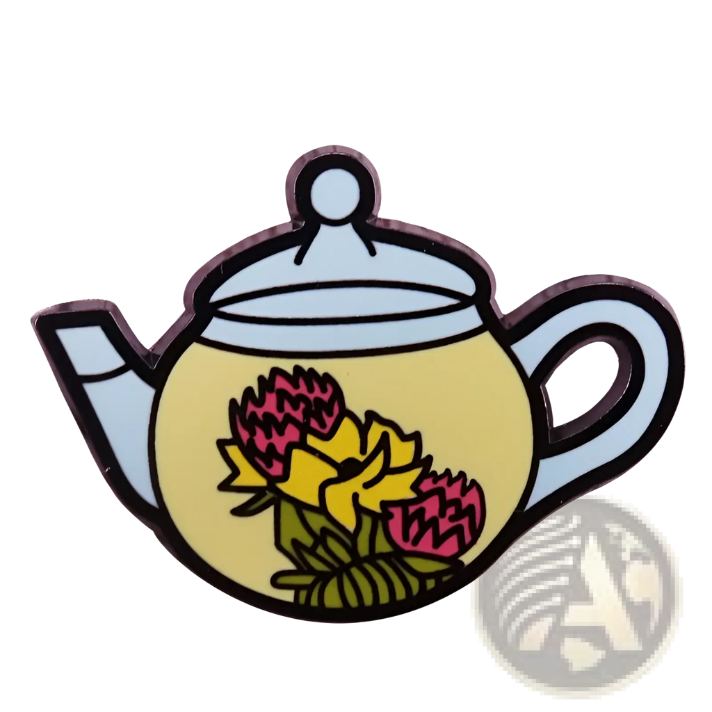 Cat Witch Teapot Enamel Pin Whimsical Copper Brooch