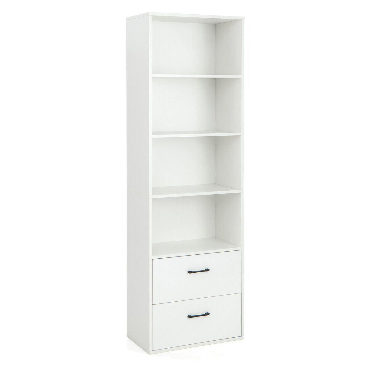 6-Tier Tall Freestanding Bookshelf with 4 Open Shelves and 2 Drawers