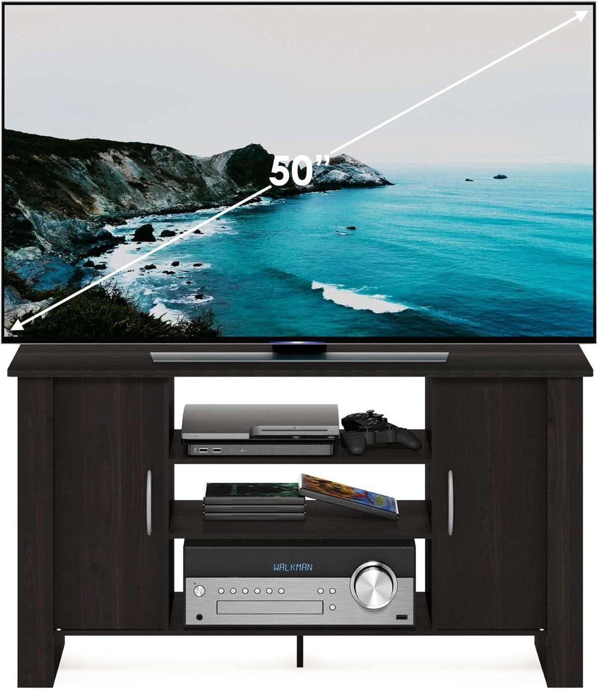 Econ Espresso TV Stand With Concealed Storage And Shelves