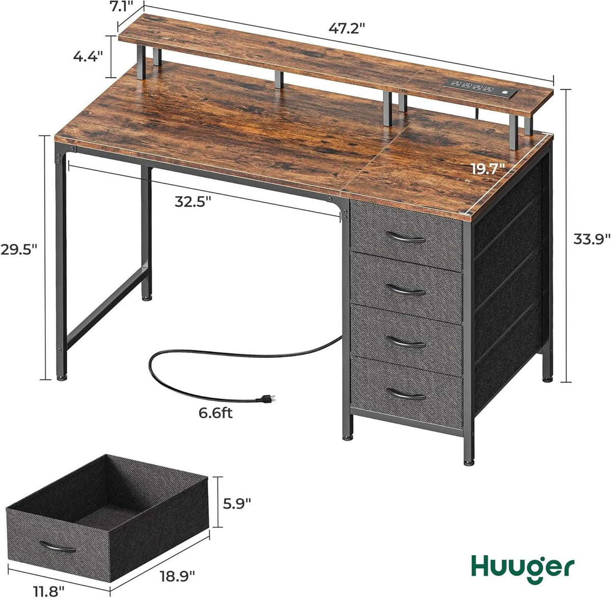 47 Inch Computer Desk With LED Lights And Power Outlets