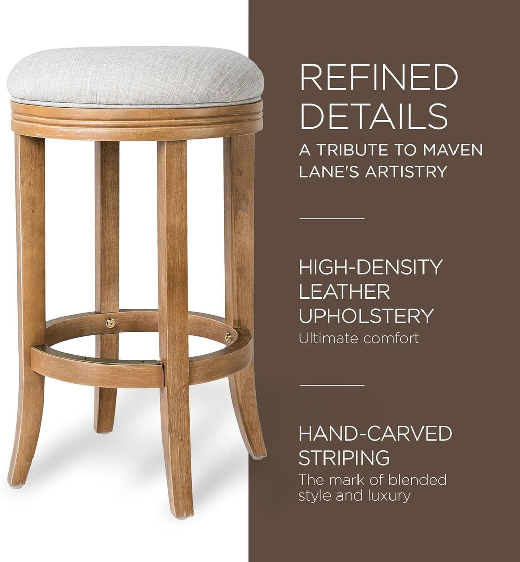 Eva 31 Inch Bar Height Backless Swivel Bar Stool Weathered Oak Sand Fabric