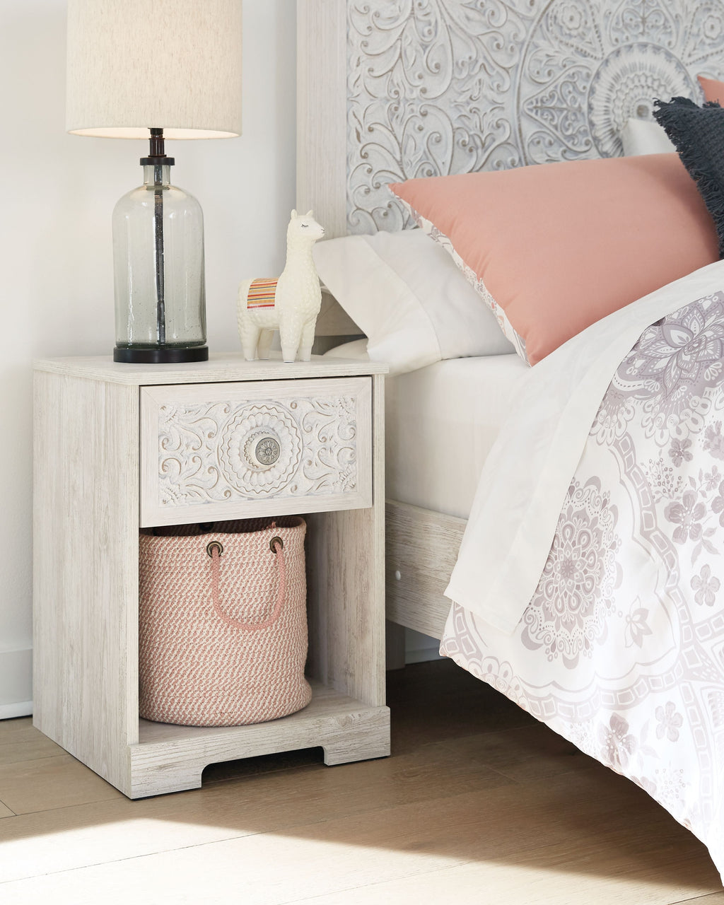Paxberry - One Drawer Night Stand - Open Cubby - Whitewash