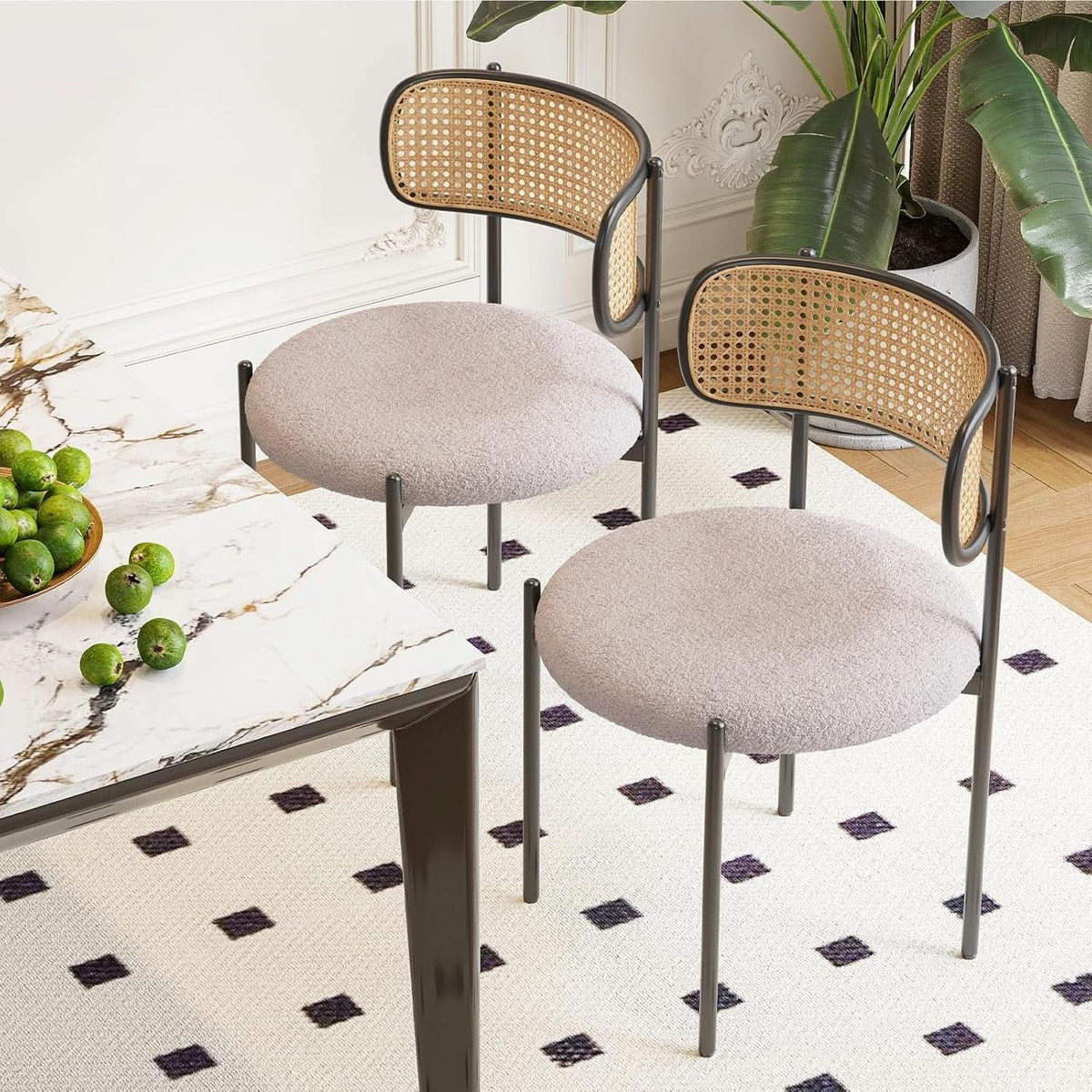 Gray Rattan Back Mid Century Dining Chairs Set Of 2