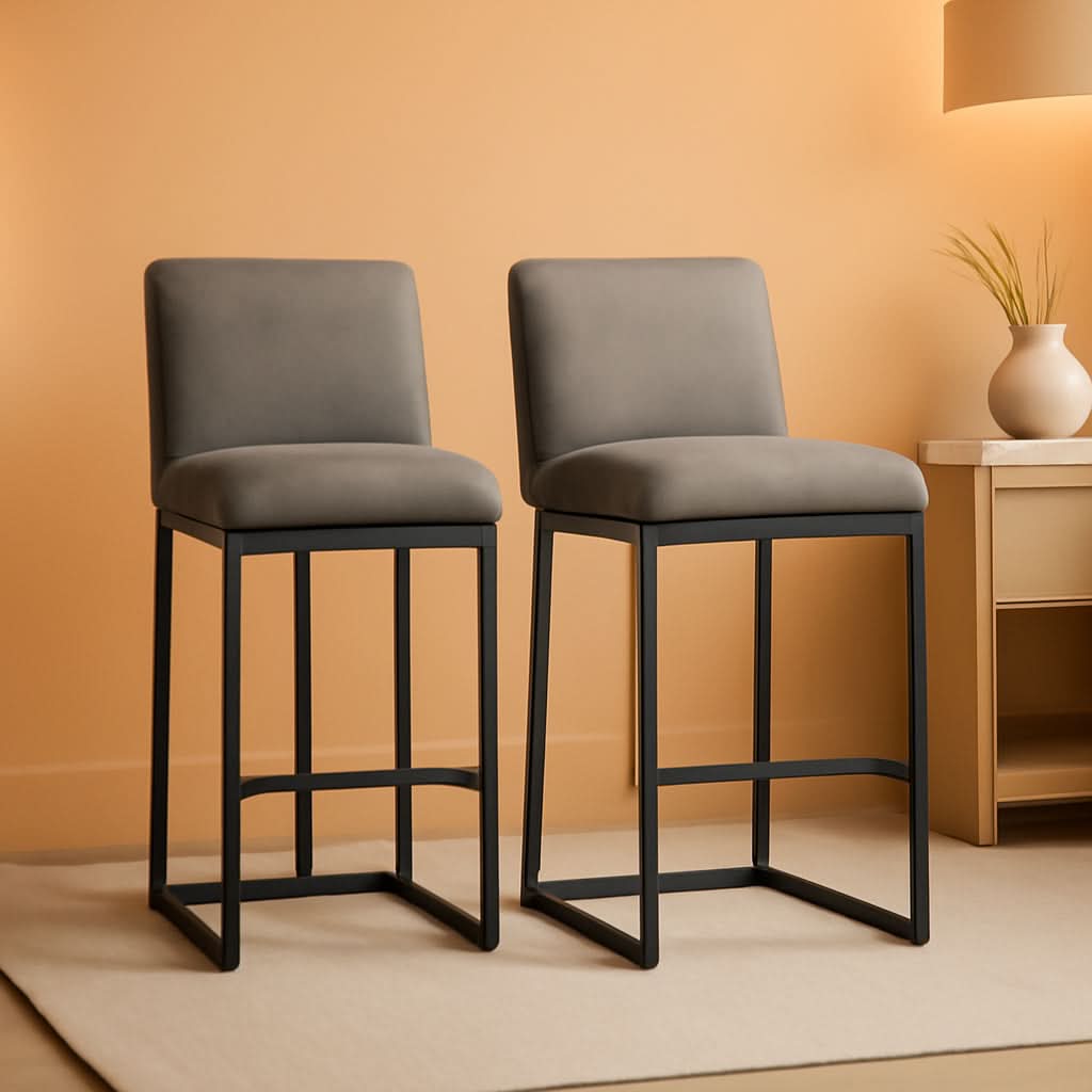 24 Inch Counter Height Leather Bar Stools Gray Set Of 2