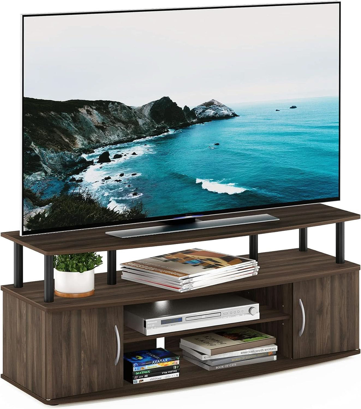JAYA Large TV Stand for 55 Inch TVs Walnut Black Finish