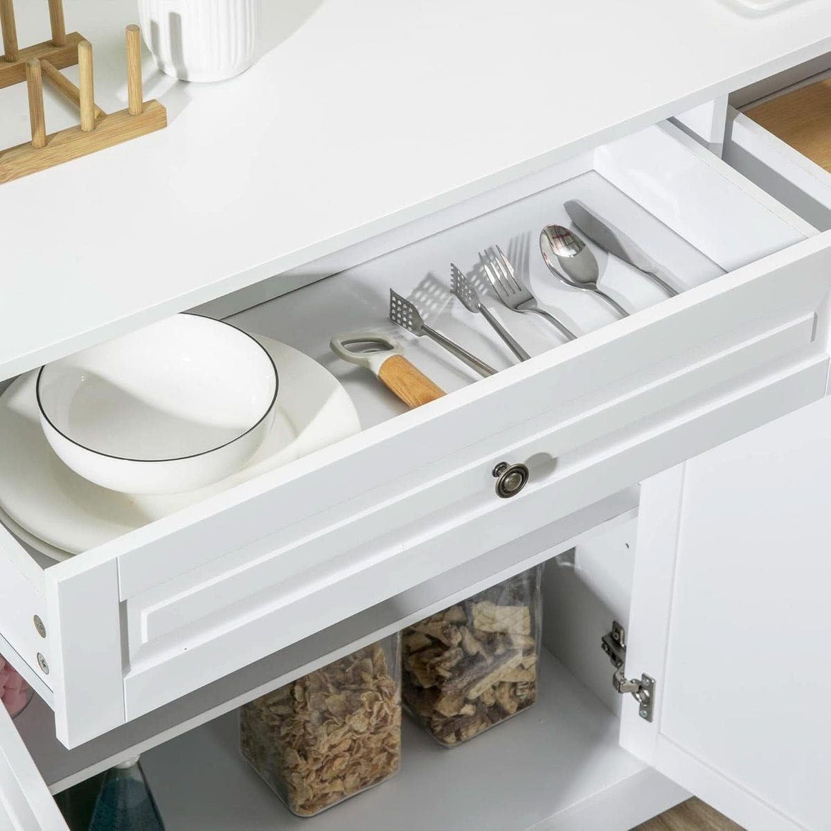 White Sideboard Buffet Cabinet With 2 Drawers And Shelves