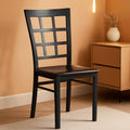 Black Window Back Metal Dining Chair With Walnut Wood Seat