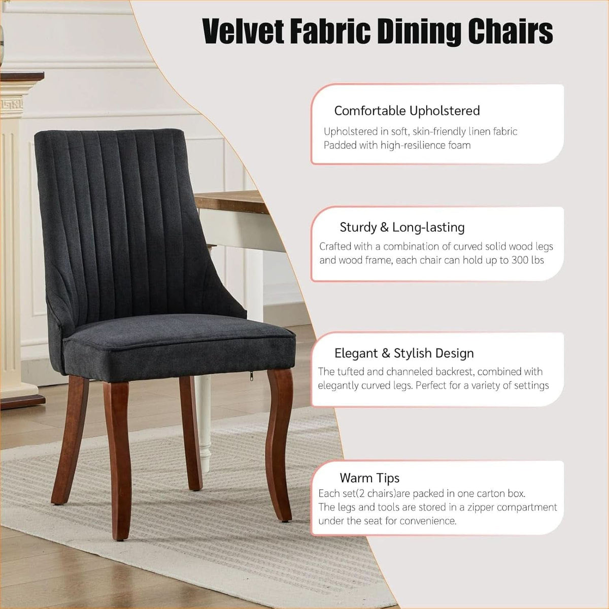 Velvet Dining Chairs Set Of 4 Black For Kitchen Use