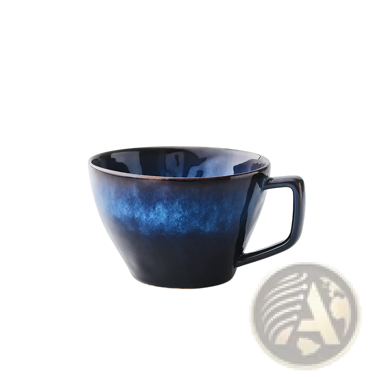 Ceramic Coffee Mug and Saucer Set in Deep Blue Glaze