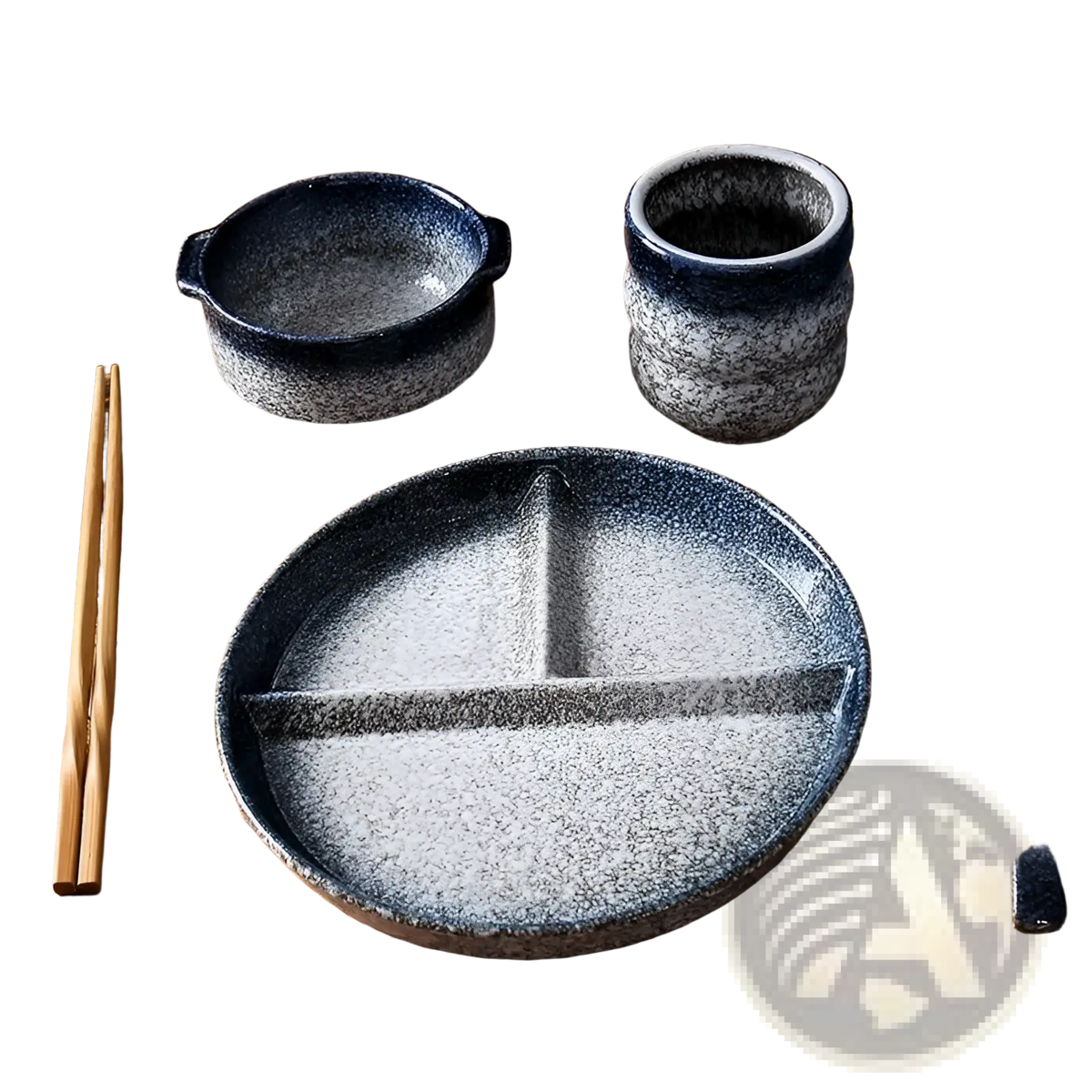 Ceramic Divided Dinner Plate Set with Speckled Glaze