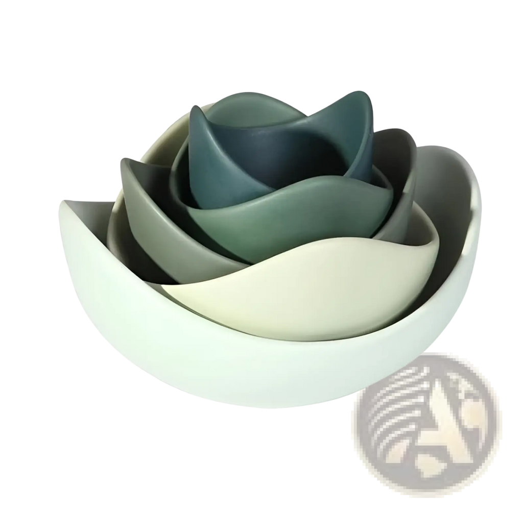 Ceramic Lotus Bowl Pastel Pink Nesting Flower Set