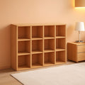 Oak 12-Cube Storage Shelf Bookcase 3-Tier Floor Standing