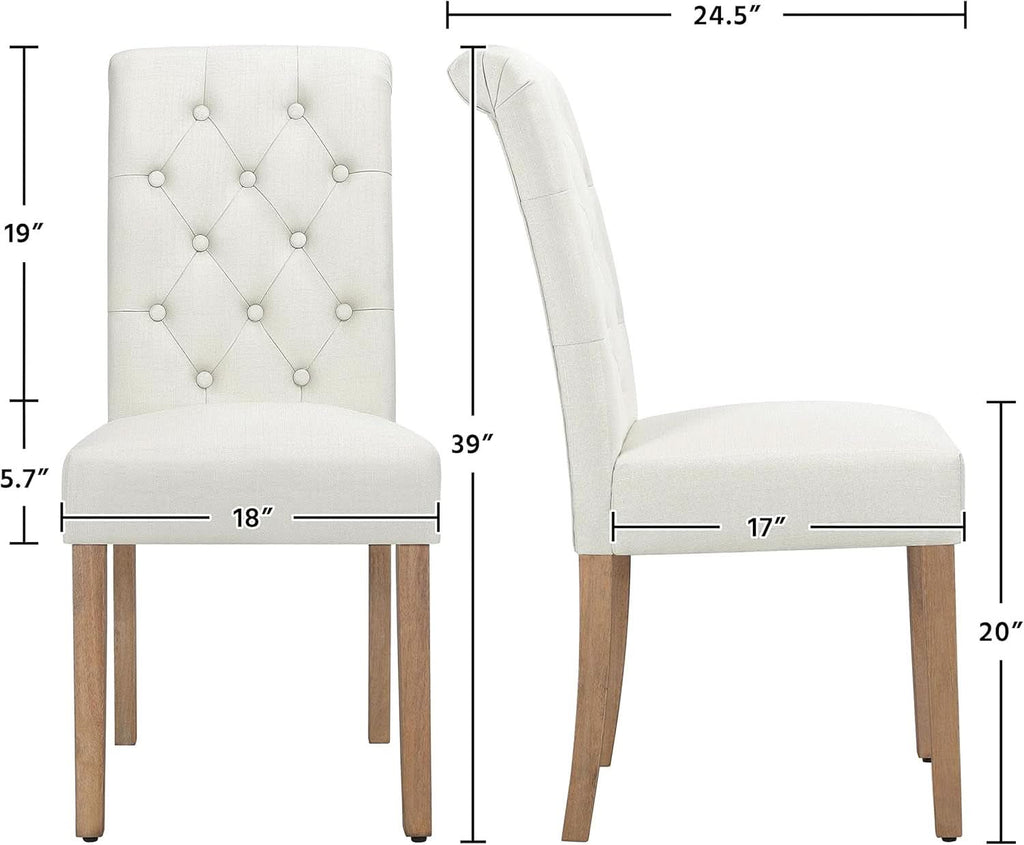 Beige Tufted Upholstered Dining Chairs Set Of 2 For Kitchen