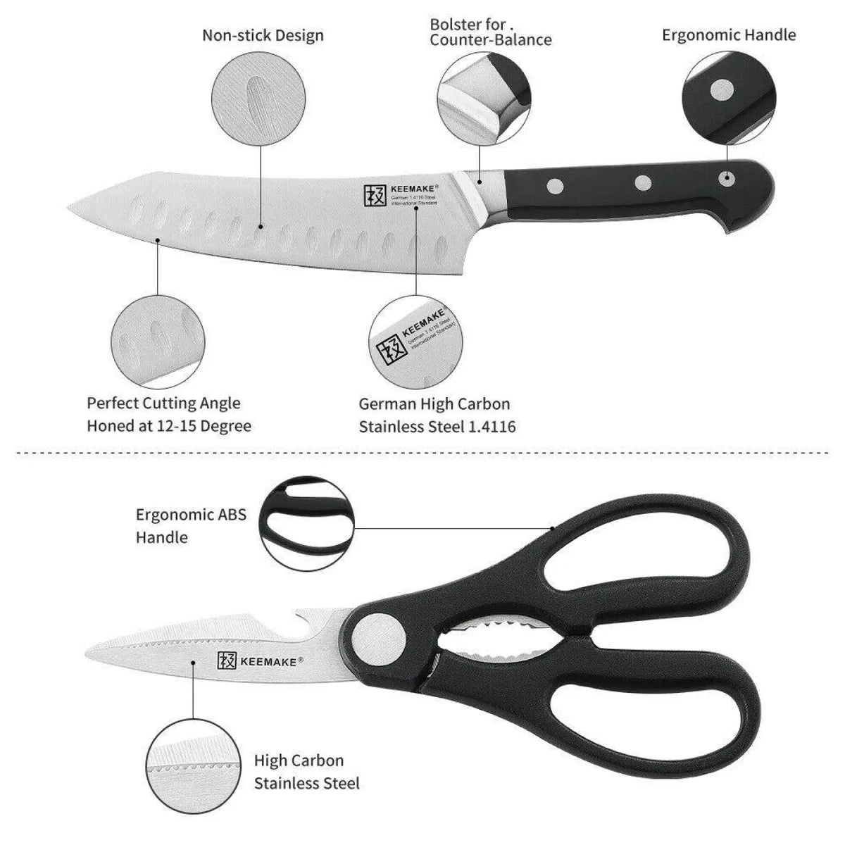 Chef Knife Set with Stainless Steel Kitchen Shears