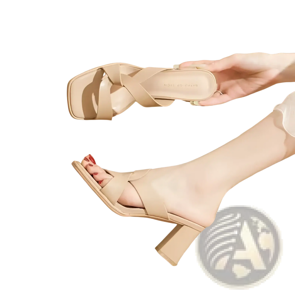 Chunky Heel Open Toe Crisscross Strap Sandals