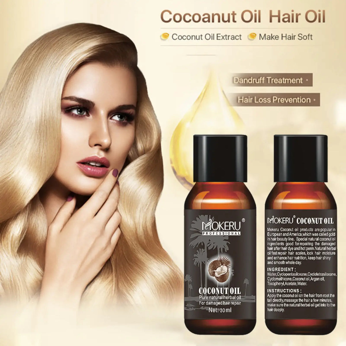 Coconut Oil Hair Repair Serum for Frizz and Damage 30ml