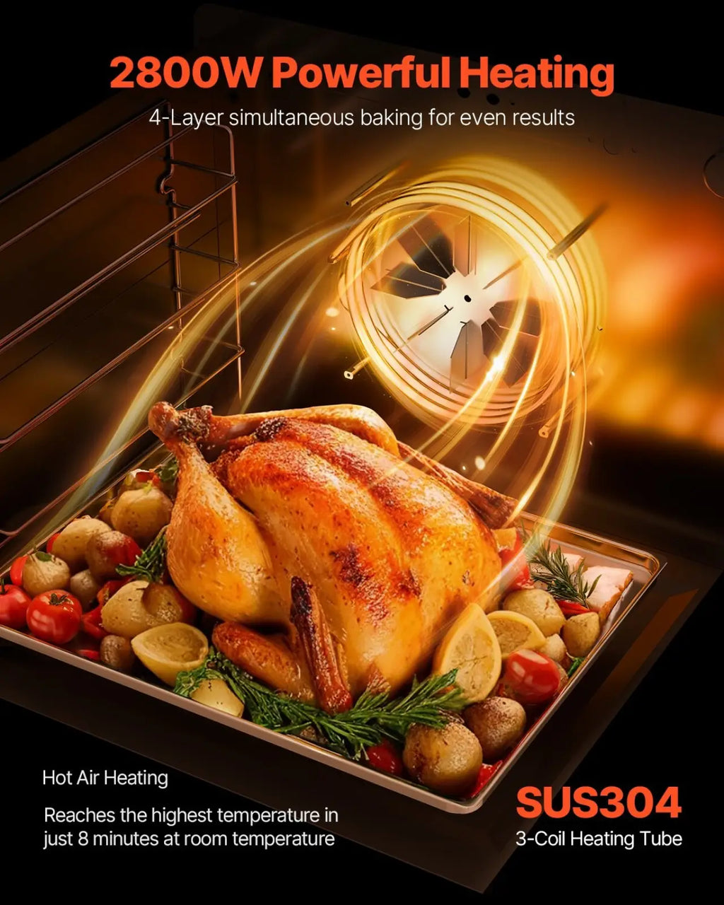 Commercial Convection Oven 66l 2800w Stainless Steel