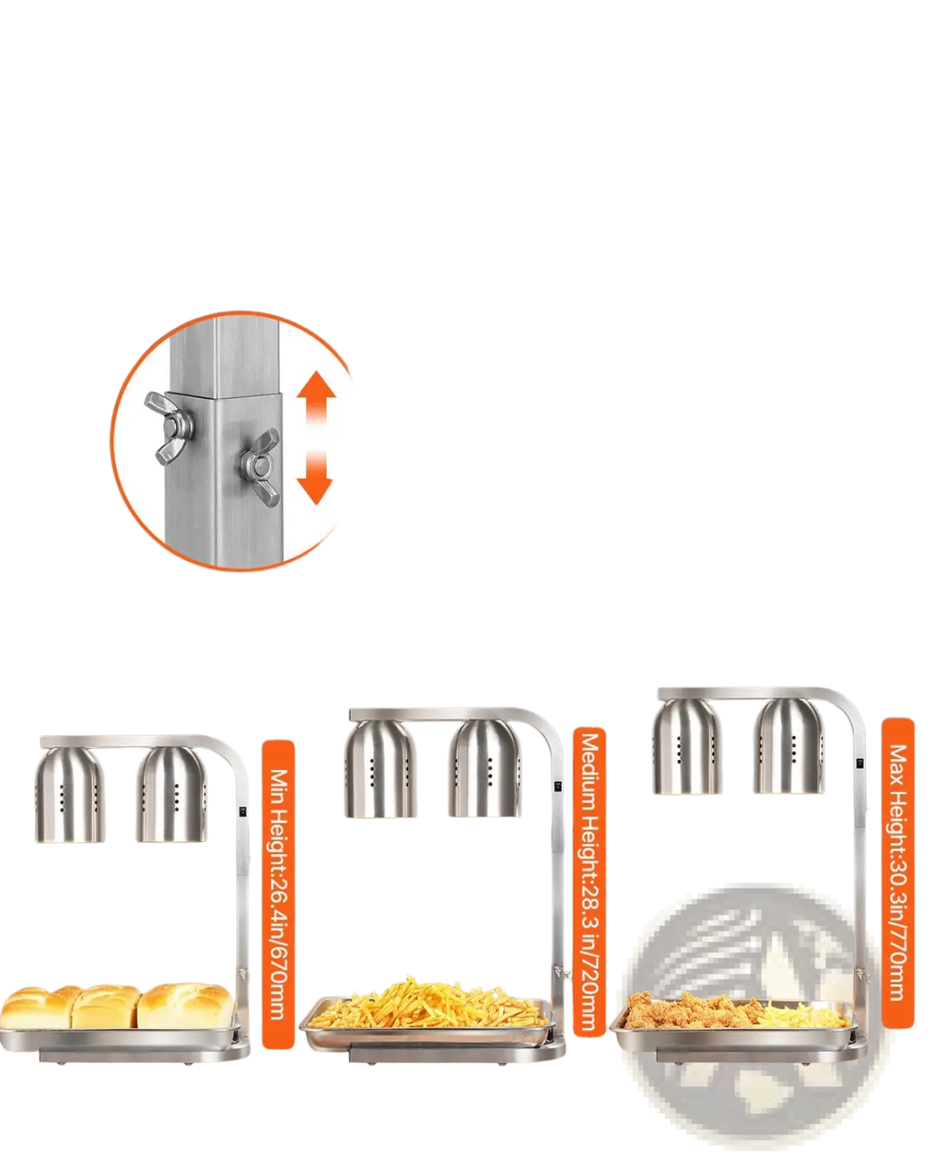 Commercial Food Heat Lamp Dual Head Stainless Steel