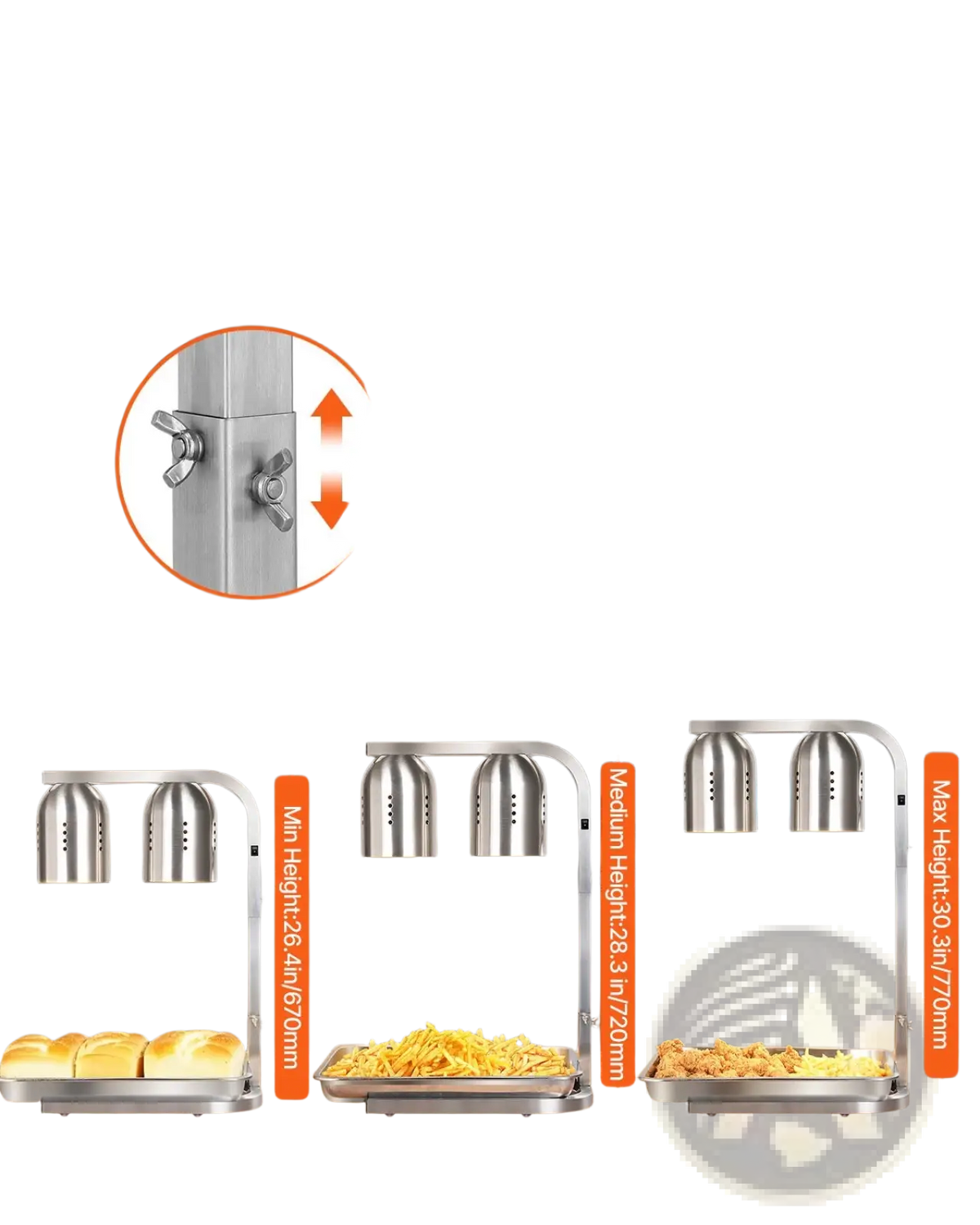 Commercial Food Heat Lamp Dual Head Stainless Steel