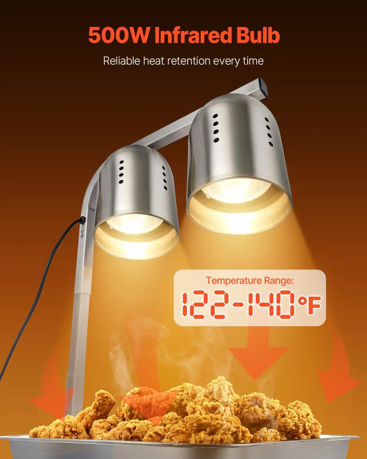 Commercial Food Heat Lamp Dual Head Stainless Steel