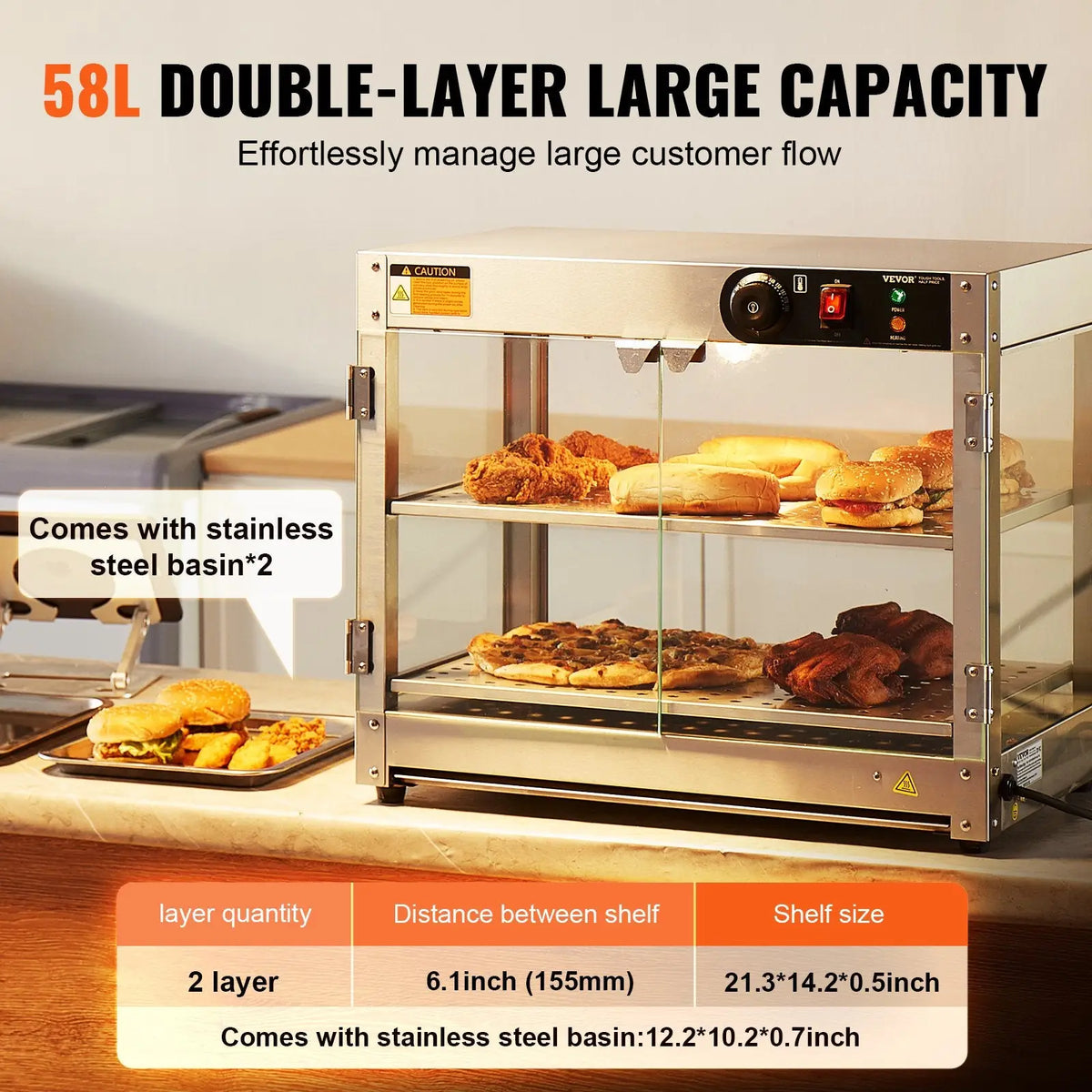 Commercial Food Warmer 2 Tier Countertop Pizza Display