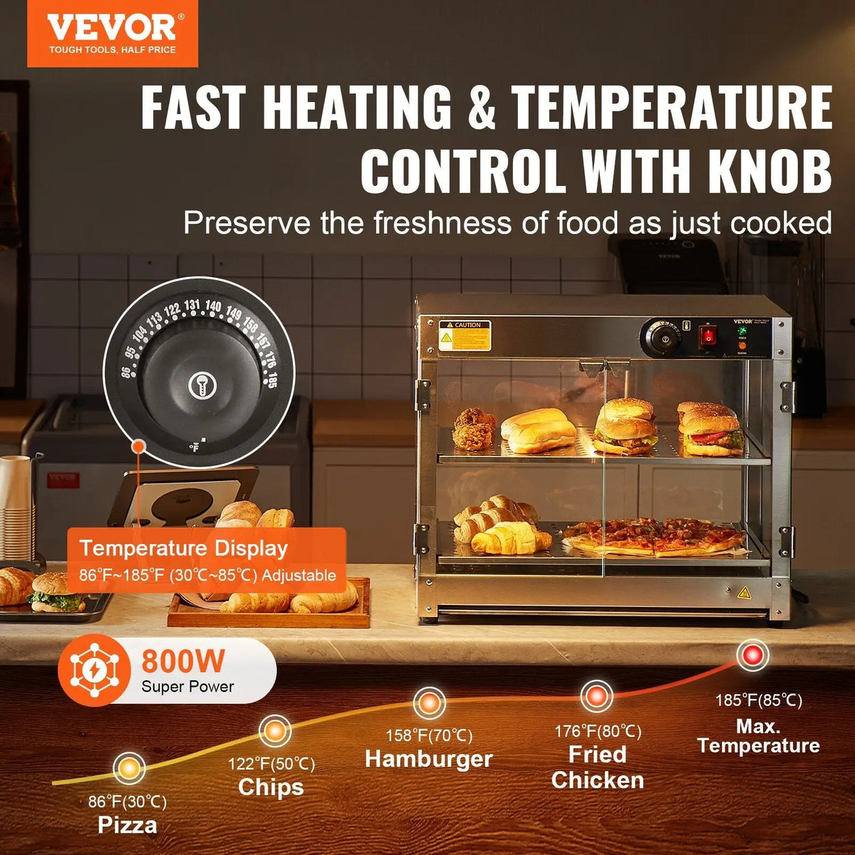 Commercial Food Warmer 2 Tier Countertop Pizza Display