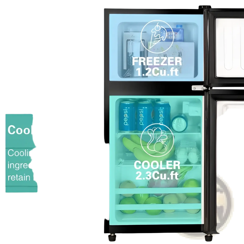 Compact Refrigerator 2 Door Mini Fridge with Glass Doors