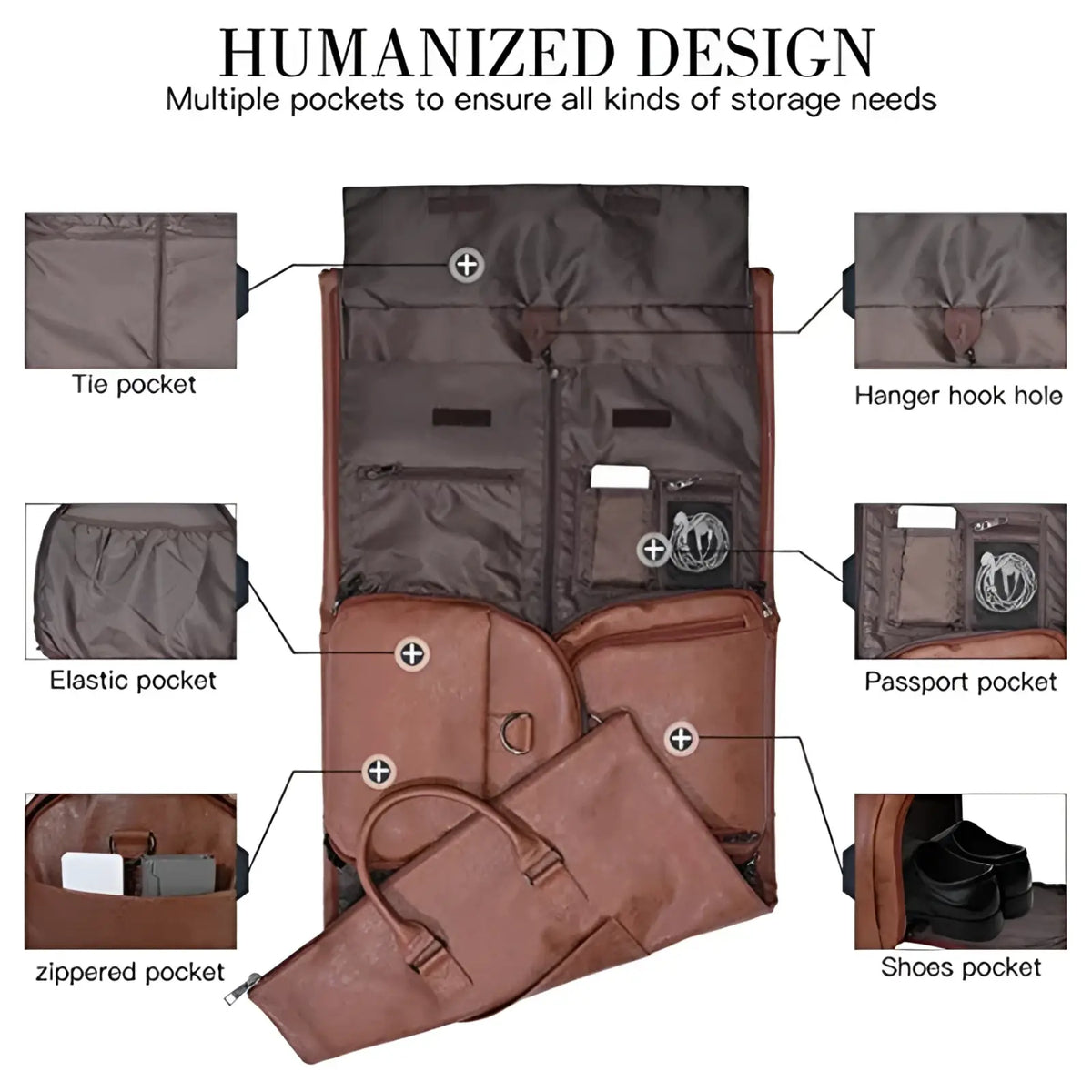 Convertible Leather Travel Garment Bag with Shoe Pocket