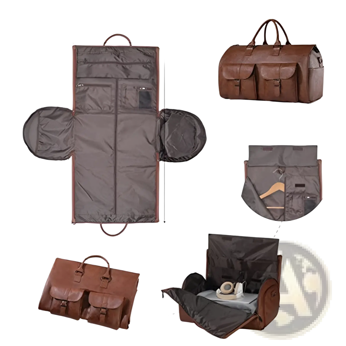 Convertible Leather Travel Garment Bag with Shoe Pocket