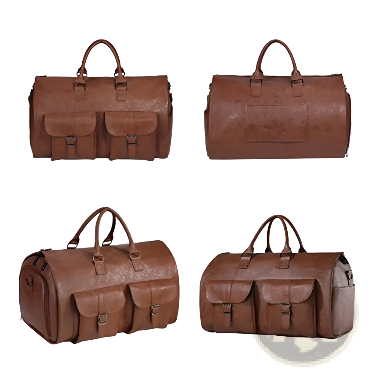 Convertible Leather Travel Garment Bag with Shoe Pocket