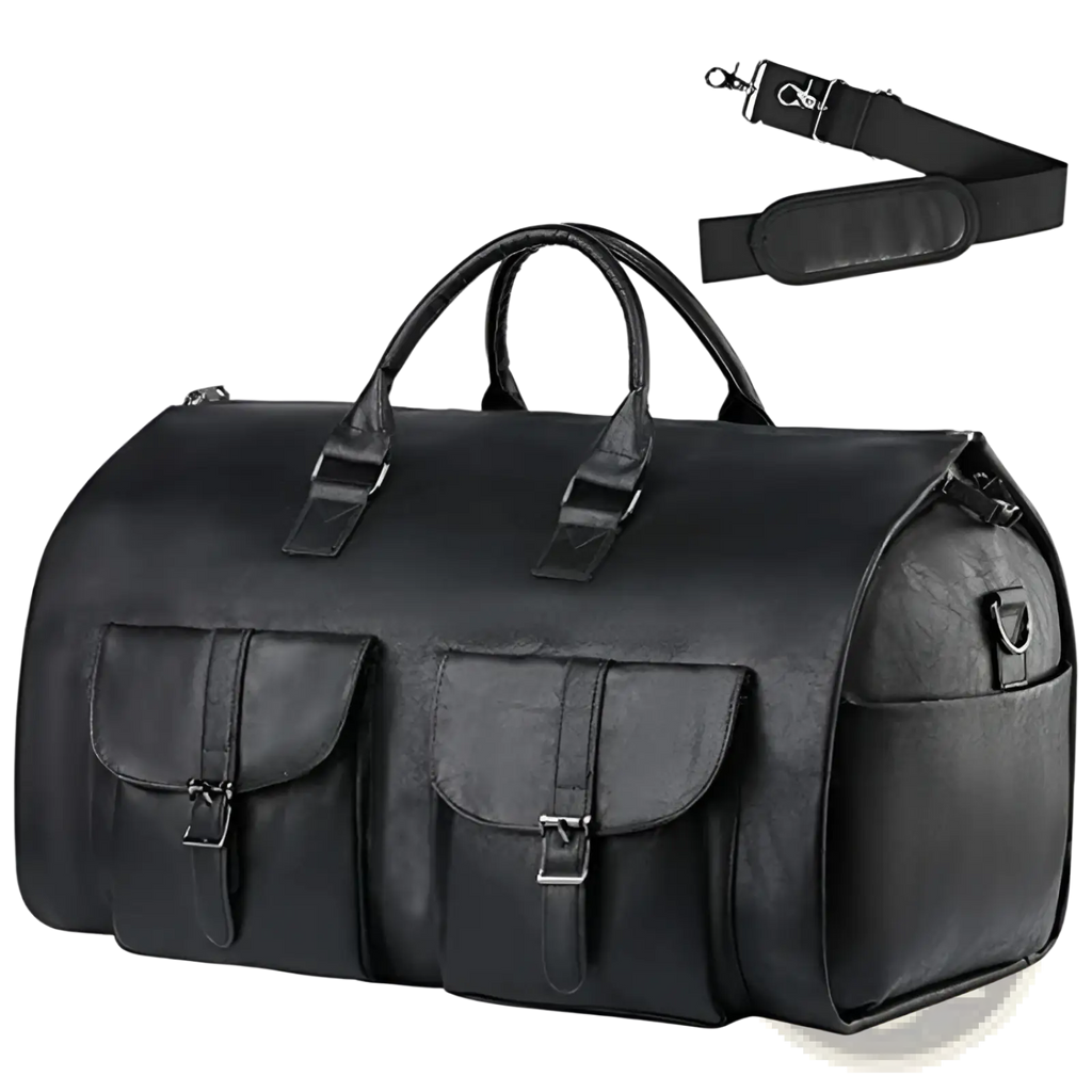Convertible Leather Travel Garment Bag with Shoe Pocket