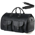 Convertible Leather Travel Garment Bag with Shoe Pocket