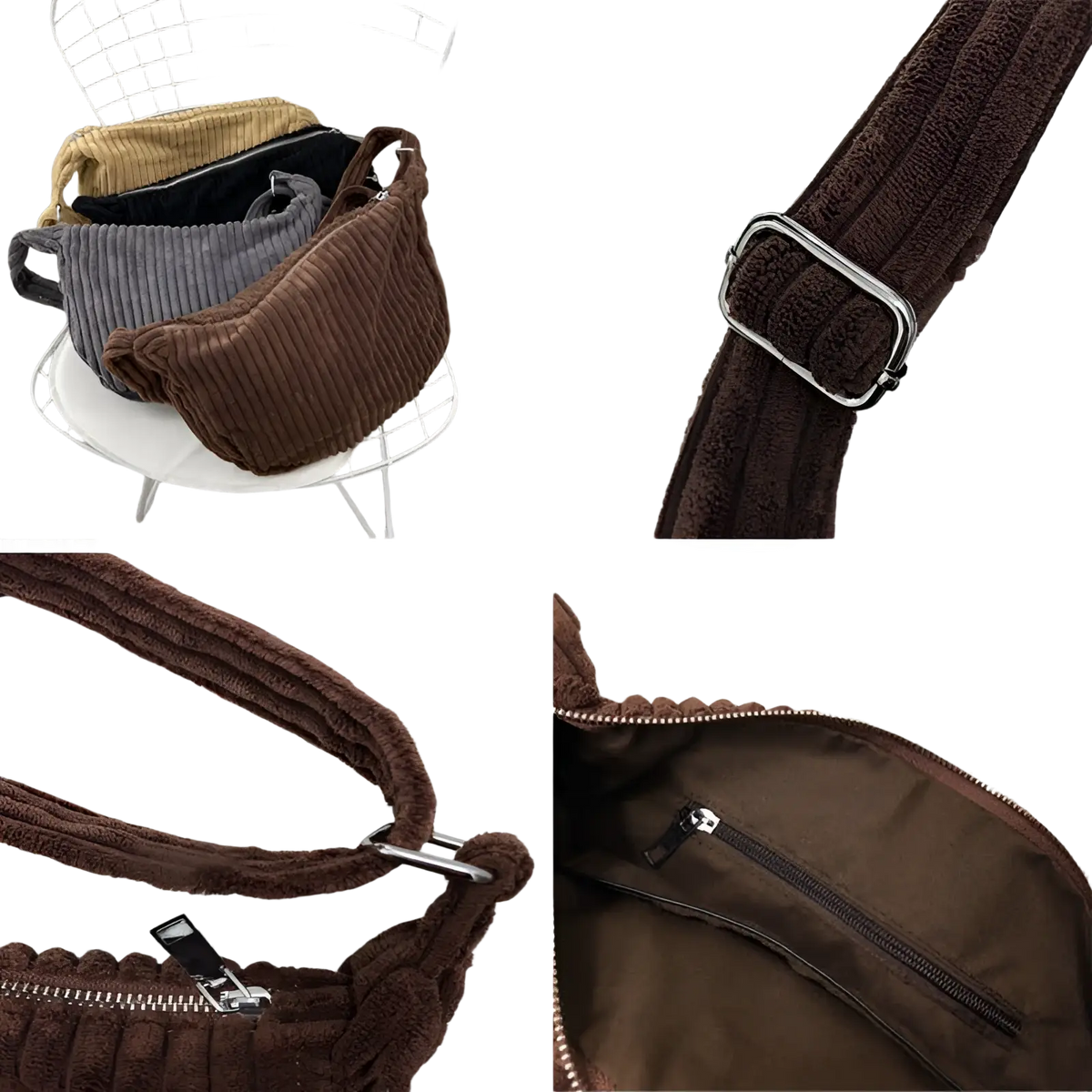 Corduroy Crossbody Shoulder Bag with Adjustable Strap
