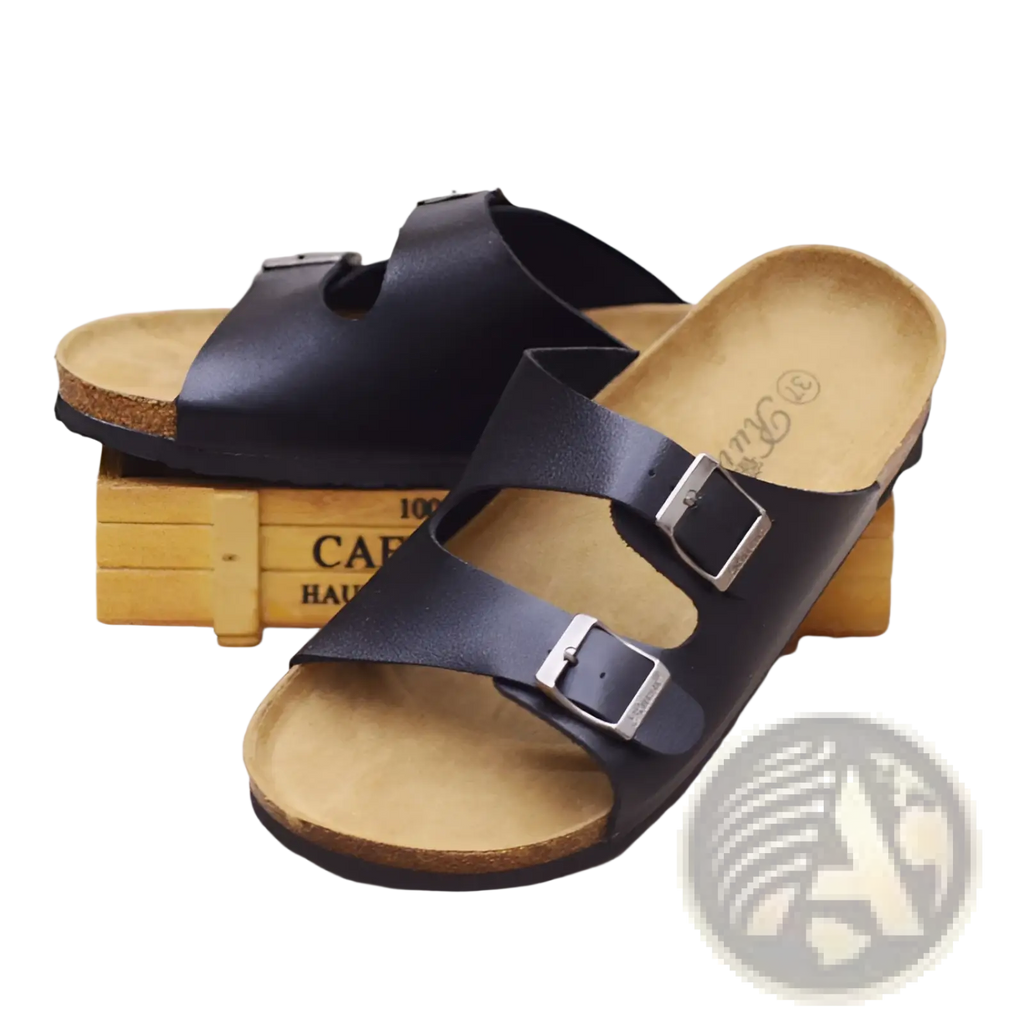 Cork Footbed Leather Two Strap Sandals