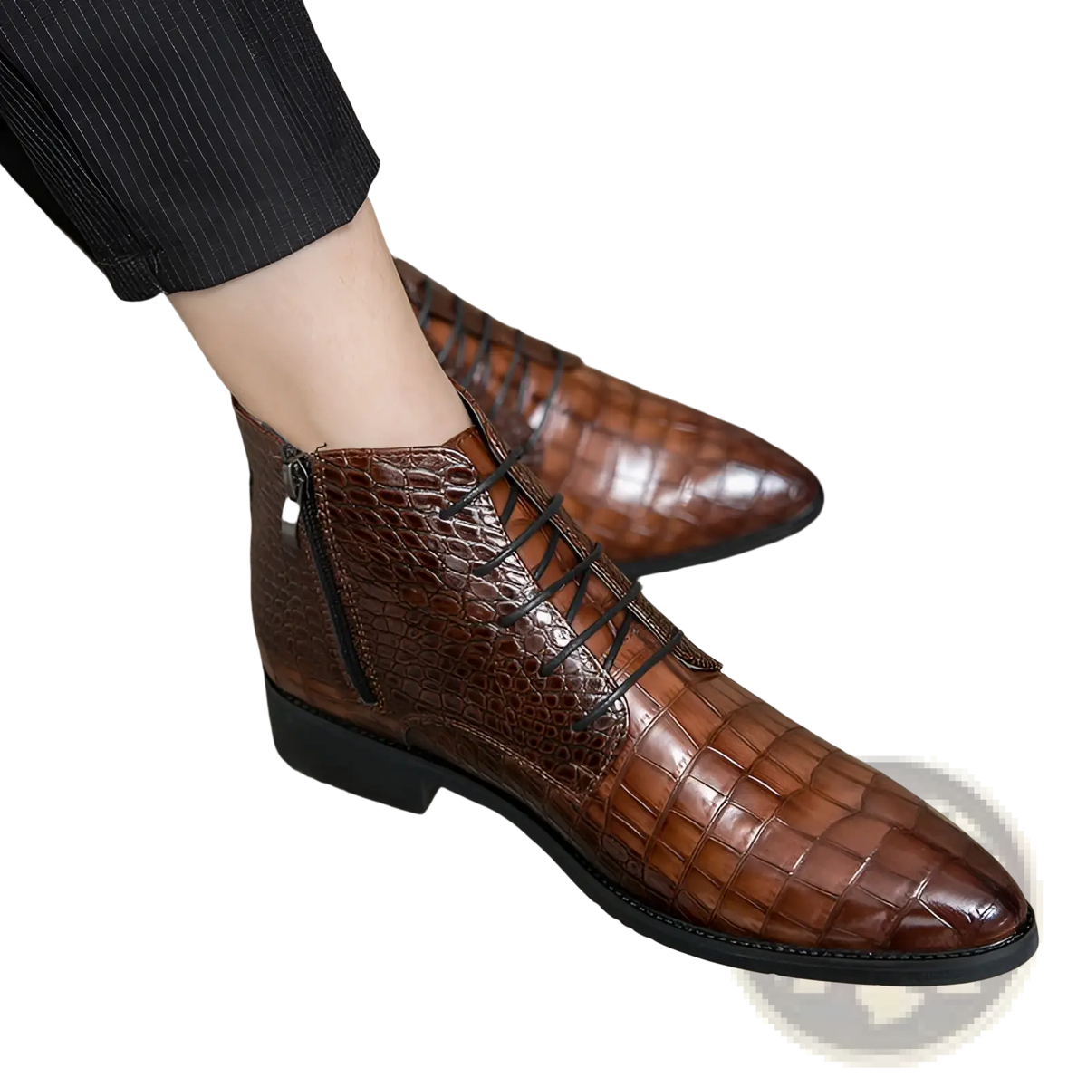 Crocodile Pattern Leather Pointed Toe Ankle Boots