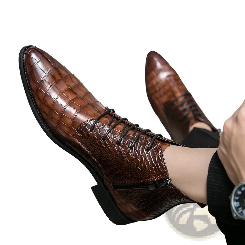 Crocodile Pattern Leather Pointed Toe Ankle Boots