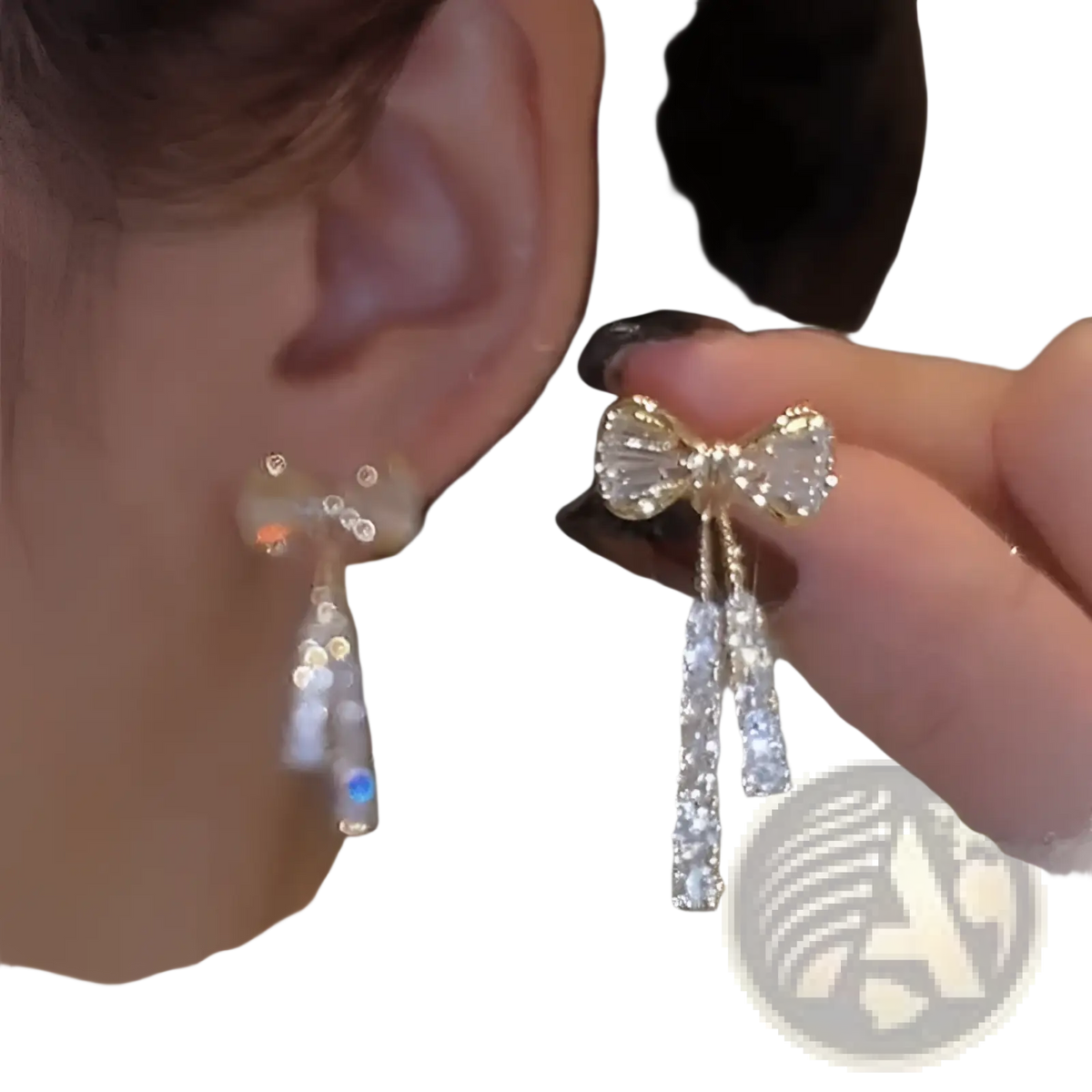Crystal Bow and Pearl Dangle Earrings in Gold