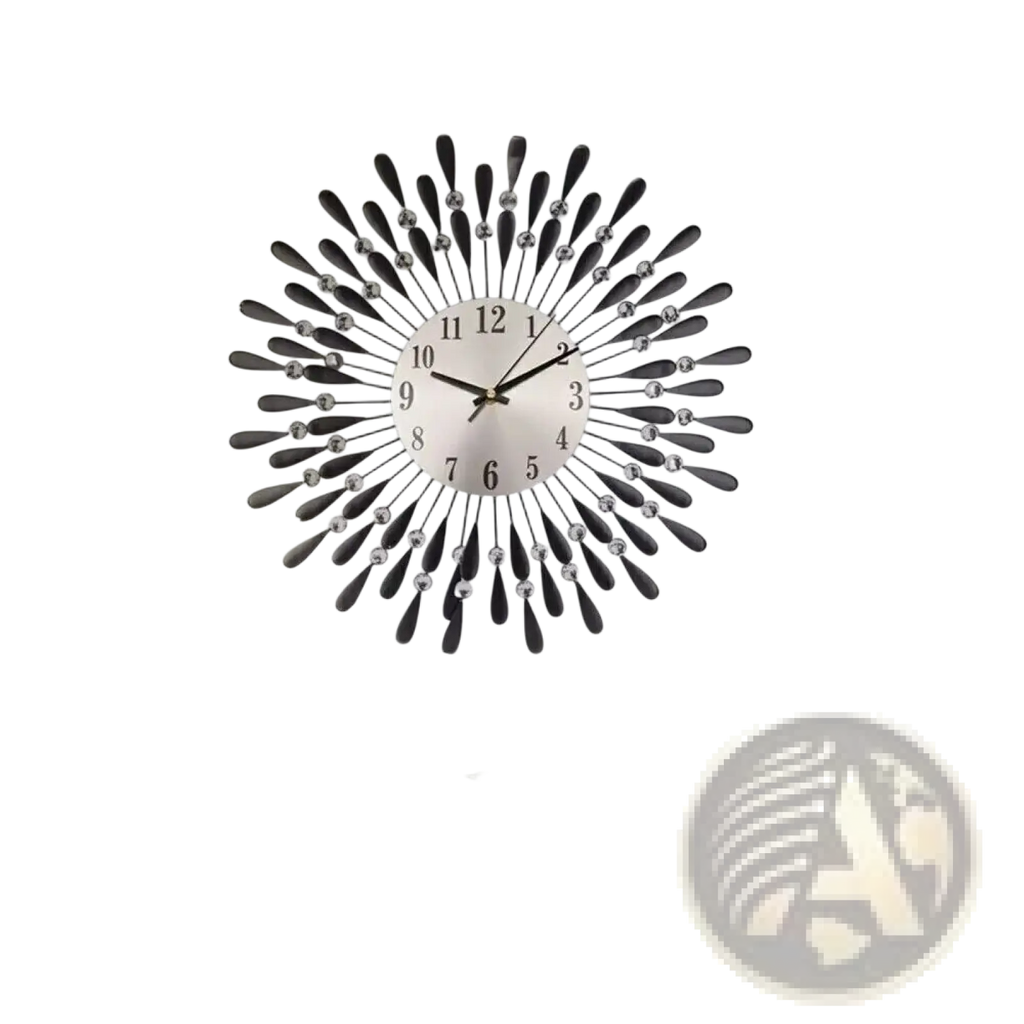 Crystal Wall Clock 38cm Silver Sunburst Home Decor